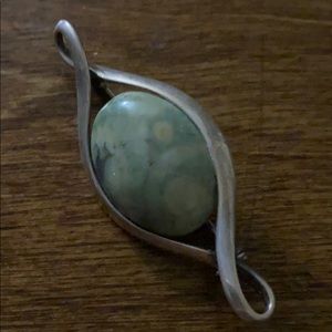 Sterling silver green stone brooch